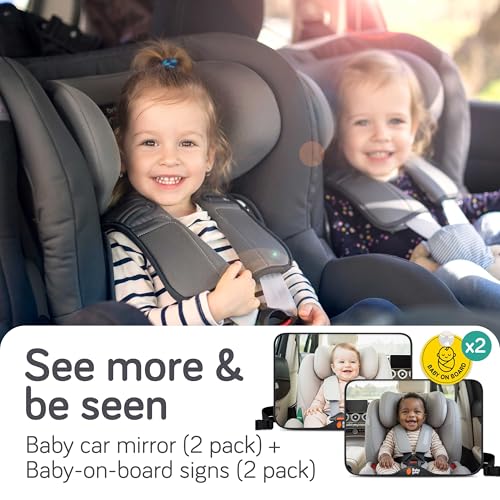 Baby Uma Baby Car Mirror (2 Pack) + Baby On Board Signs for Car - Clear-View Shatterproof Mirror, Easy On 'n Off with Stay-Put Buckles, Newborn Essentials (9.4 x 6.4 in) - Image 2