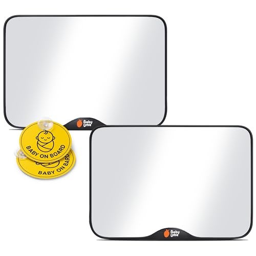 Baby Uma Baby Car Mirror (2 Pack) + Baby On Board Signs for Car - Clear-View Shatterproof Mirror, Easy On 'n Off with Stay-Put Buckles, Newborn Essentials (9.4 x 6.4 in) - Image 1