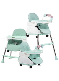 High chair 4 * 1 with 3 adjustable height levels, a footrest, a padded seat and a strong reinforcement, with a food tray with amusing games to attract attention, a safety belt, strong legs C006