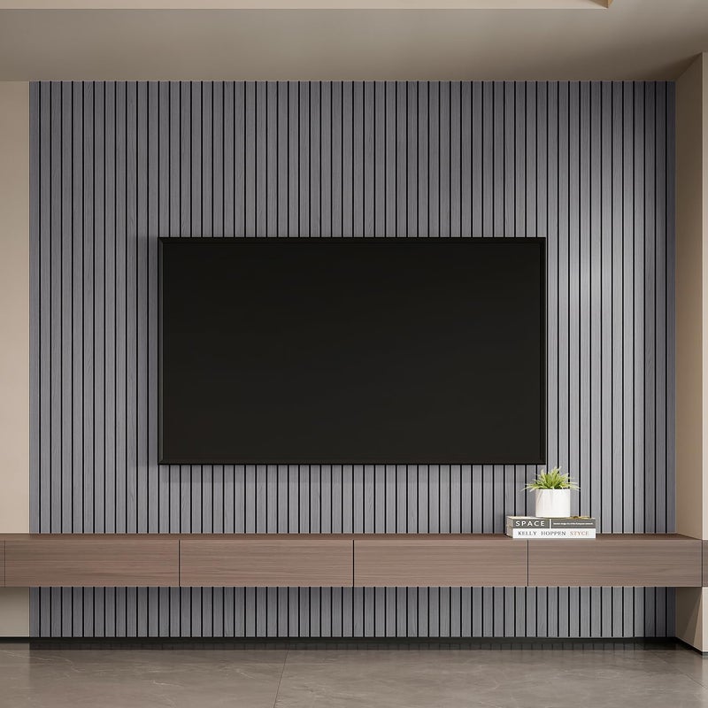 YLL YLL PVC Slat Wall Panel Peel and Stick 236"x 15.7" Faux Grey Wood Grain Slat Panel Self-Adhesive Wallpaper Soundproof 3D Wall Panels - Image 4