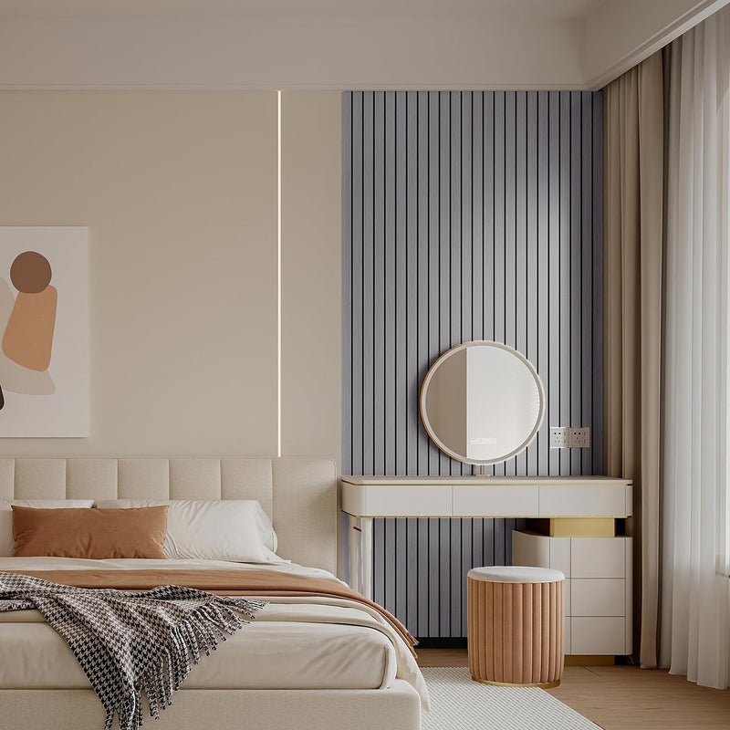 YLL YLL PVC Slat Wall Panel Peel and Stick 236"x 15.7" Faux Grey Wood Grain Slat Panel Self-Adhesive Wallpaper Soundproof 3D Wall Panels - Image 5