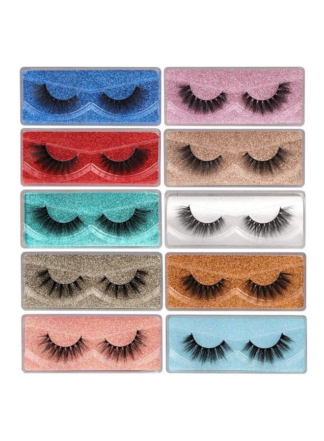 Pawotence False Eyelashes Wispy 18Mm Natural 3D Faux Mink Lashes Pack 10 Pairs 10 Styles Mixed Soft Reusable Fake Eyelashes Bulk With Glitter Portable Boxes - Image 1