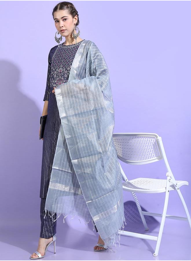 Vishudh - Women Blue Striped Cotton Kurta Set by Styli - Image 1