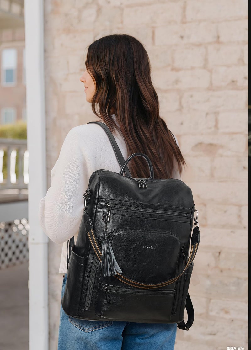 Shrrie Vegan Leather Laptop Backpack for Women 15.6 inch Work Backpack Fashion Travel Backpack Purse for Business College - Image 2