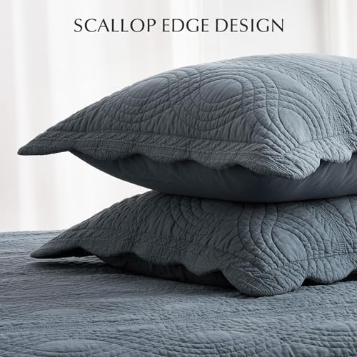 EVERGRACEHOME 100% Cotton Scallop Quilt Set, King Size 3 Piece Set – Lightweight Bedspread with 2 Shams, Soft Prewashed Matelasse Coverlet for Cozy and Elegant Bedding, Stormy Blue - Image 5