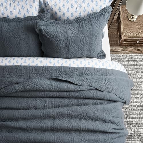 EVERGRACEHOME 100% Cotton Scallop Quilt Set, King Size 3 Piece Set – Lightweight Bedspread with 2 Shams, Soft Prewashed Matelasse Coverlet for Cozy and Elegant Bedding, Stormy Blue - Image 2