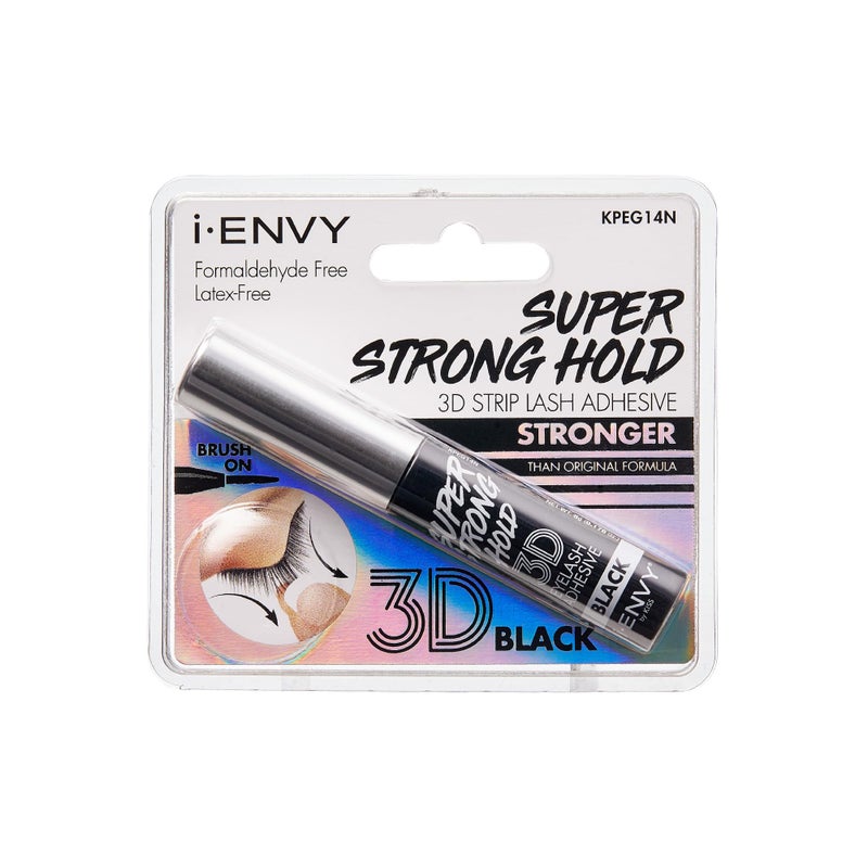iEnvy Super Strong Hold 3D Strip Lash Glue BrushOn False Eyelash Adhesive Waterproof Hypoallergenic Latex Formaldehyde Free Black