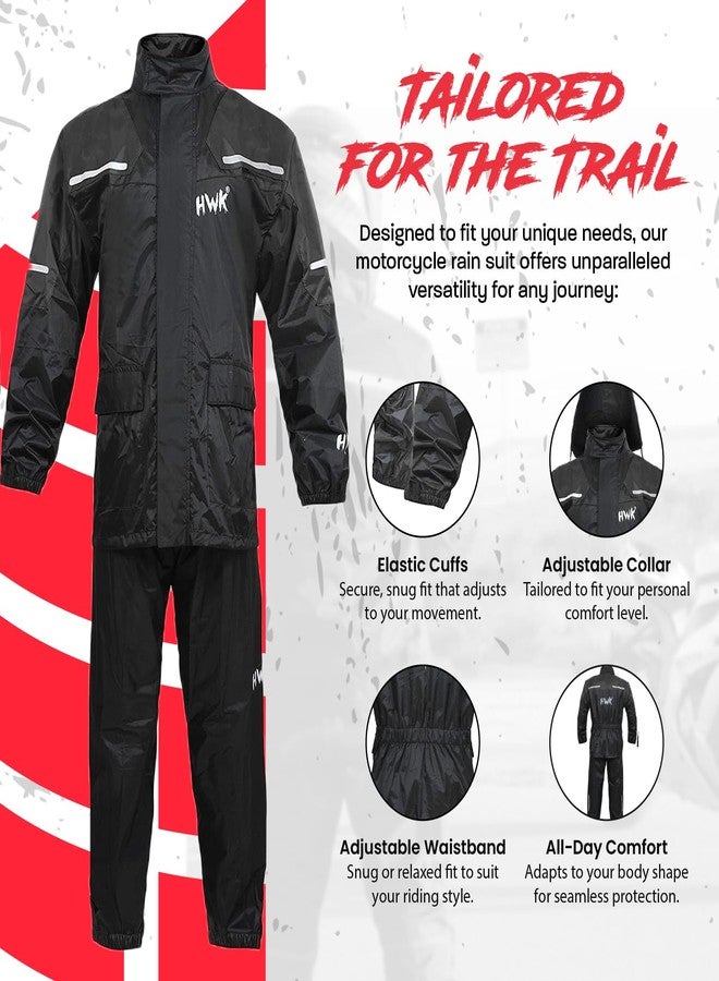 HWK Motorcycle Rain Suit for Men and Women, Two-Piece Waterproof Rain Gear with Reflective Jacket and Pants for Weatherproof All-Season Riding, Black, 2X-Large - Image 4