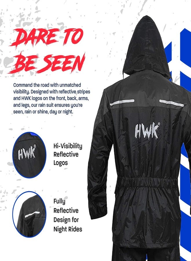 HWK Motorcycle Rain Suit for Men and Women, Two-Piece Waterproof Rain Gear with Reflective Jacket and Pants for Weatherproof All-Season Riding, Black, 2X-Large - Image 3