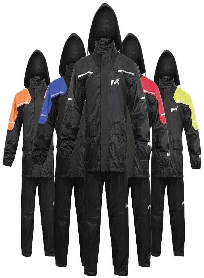 HWK Motorcycle Rain Suit for Men and Women, Two-Piece Waterproof Rain Gear with Reflective Jacket and Pants for Weatherproof All-Season Riding, Black, 2X-Large - Image 1
