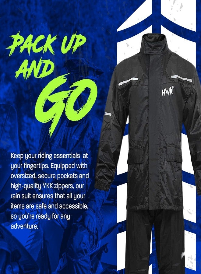 HWK Motorcycle Rain Suit for Men and Women, Two-Piece Waterproof Rain Gear with Reflective Jacket and Pants for Weatherproof All-Season Riding, Black, 2X-Large - Image 5