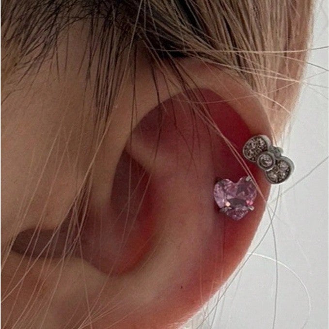 Pink Shining Bow Screw Screw Buckle Ear Bone Nail Fashion Hip Hop Internet Celebrity Elegant Horseshoe Nail - Image 4