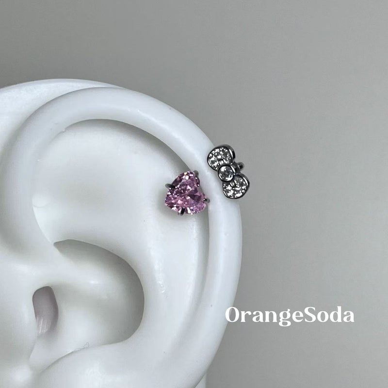 Pink Shining Bow Screw Screw Buckle Ear Bone Nail Fashion Hip Hop Internet Celebrity Elegant Horseshoe Nail - Image 1