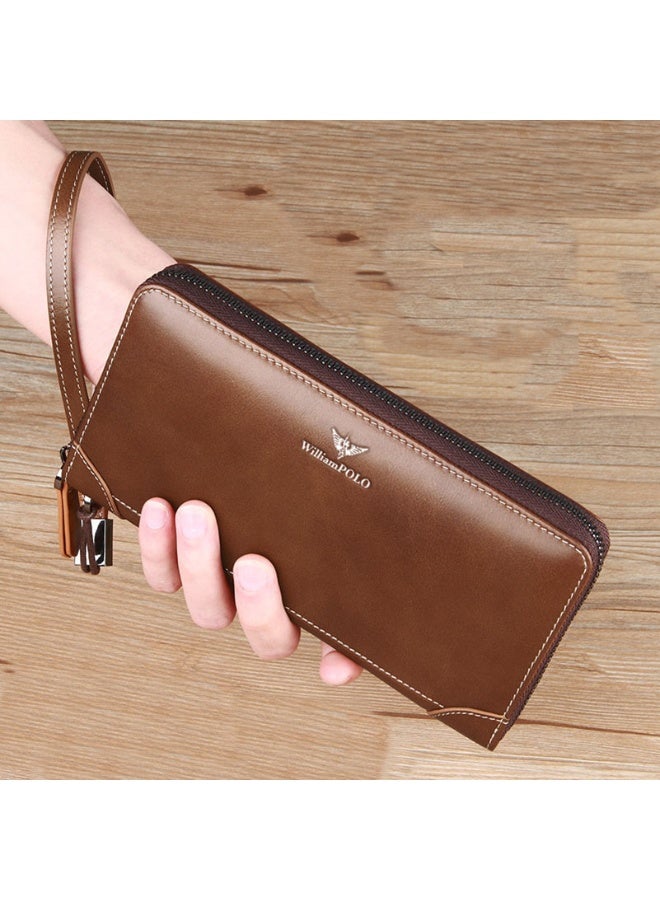 William Polo Genuine Leather Retro Wallet Long Handbag 2025 New Zipper Leather Wallet Men's Card Bag Multi functional Handbag - Image 5