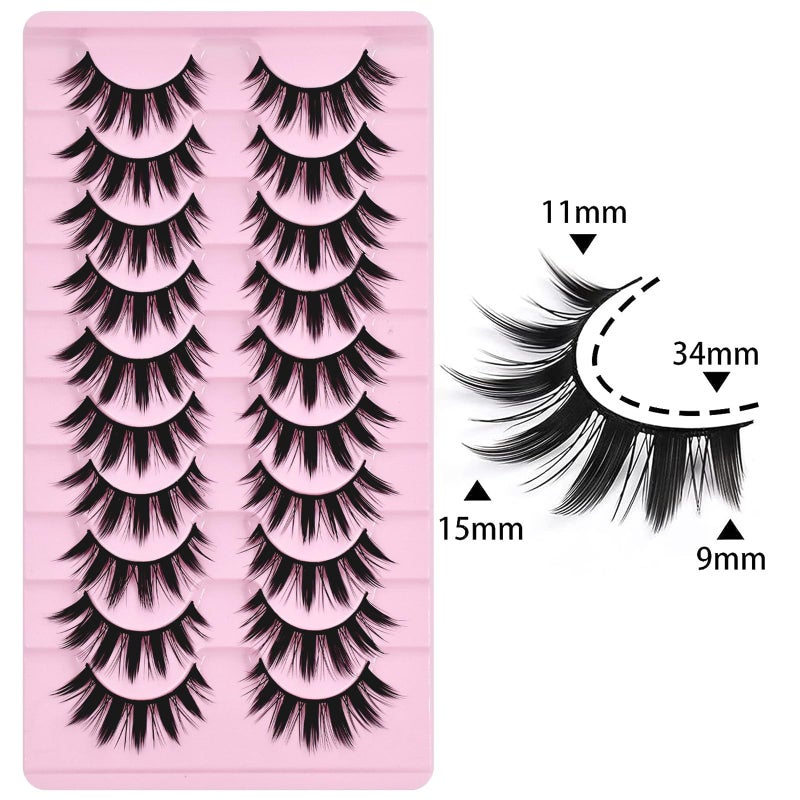 AUGENLI 10 Pairs Manga Lashes Anime Cosplay Lashes Spiky Manga Style Lashes Janpanese 16mm Extension Natural Manhua Doll Eye Lashes Halloween/Party Makeup Look by AUGENLI (A3) - Image 2