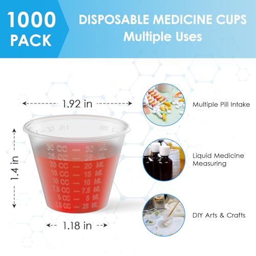 Lilymicky 1000 Count 1 oz Disposable Medicine Cups, 1 oz Plastic Med Cups For Mixed Pills, Medication Measuring, Resin Mixing - Image 2