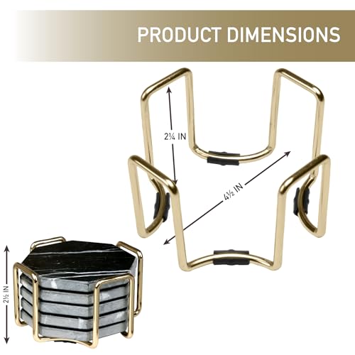 DECO Gold Coaster Holders (2 Pack) - Iron Non-Skid & Non-Scratch Holders Protect Tabletops - Fits 5 Coasters 4" to 4.25" in Size - Octagonal Design Holds Coasters of Any Shape - Aesthetic Coaster Storage - Image 3