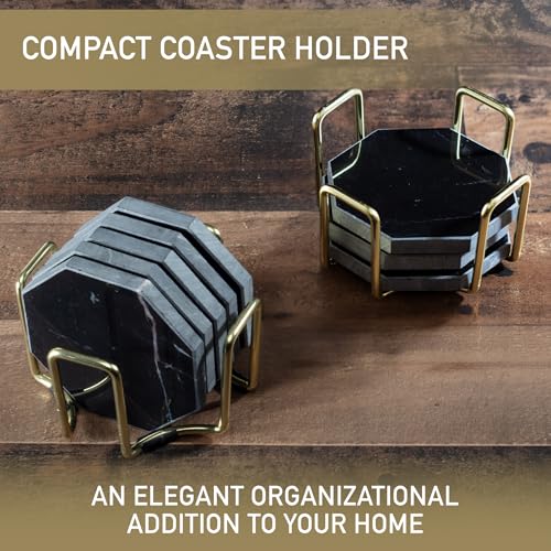 DECO Gold Coaster Holders (2 Pack) - Iron Non-Skid & Non-Scratch Holders Protect Tabletops - Fits 5 Coasters 4" to 4.25" in Size - Octagonal Design Holds Coasters of Any Shape - Aesthetic Coaster Storage - Image 5