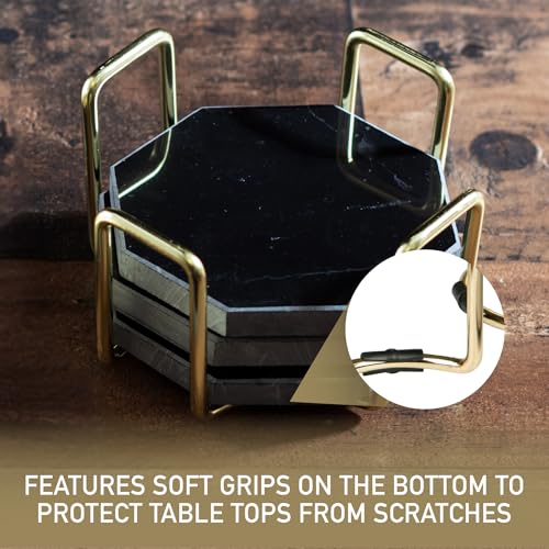 DECO Gold Coaster Holders (2 Pack) - Iron Non-Skid & Non-Scratch Holders Protect Tabletops - Fits 5 Coasters 4" to 4.25" in Size - Octagonal Design Holds Coasters of Any Shape - Aesthetic Coaster Storage - Image 2