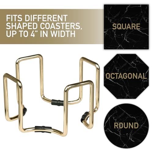 DECO Gold Coaster Holders (2 Pack) - Iron Non-Skid & Non-Scratch Holders Protect Tabletops - Fits 5 Coasters 4" to 4.25" in Size - Octagonal Design Holds Coasters of Any Shape - Aesthetic Coaster Storage - Image 4