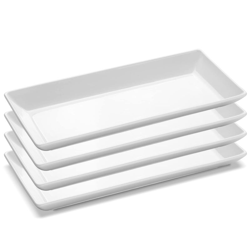 Yedio 14 White Porcelain Serving Platters Elegant Large Rectangular Plates Trays for Dinner Parties Appetizers Sushi Desserts  More Microwave  Dishwasher Safe Set of 4