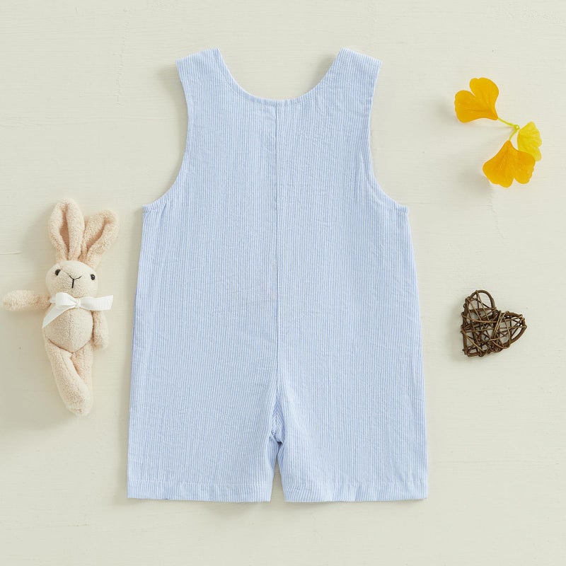 Thilsidee Infant Baby Boy Girl Easter Rabbit Jumpsuit Sleeveless Straps Romper Bib Pants One Piece Overalls Plaid Outfit (US, Age, 18 Months, 24 Months, C-Blue) - Image 3