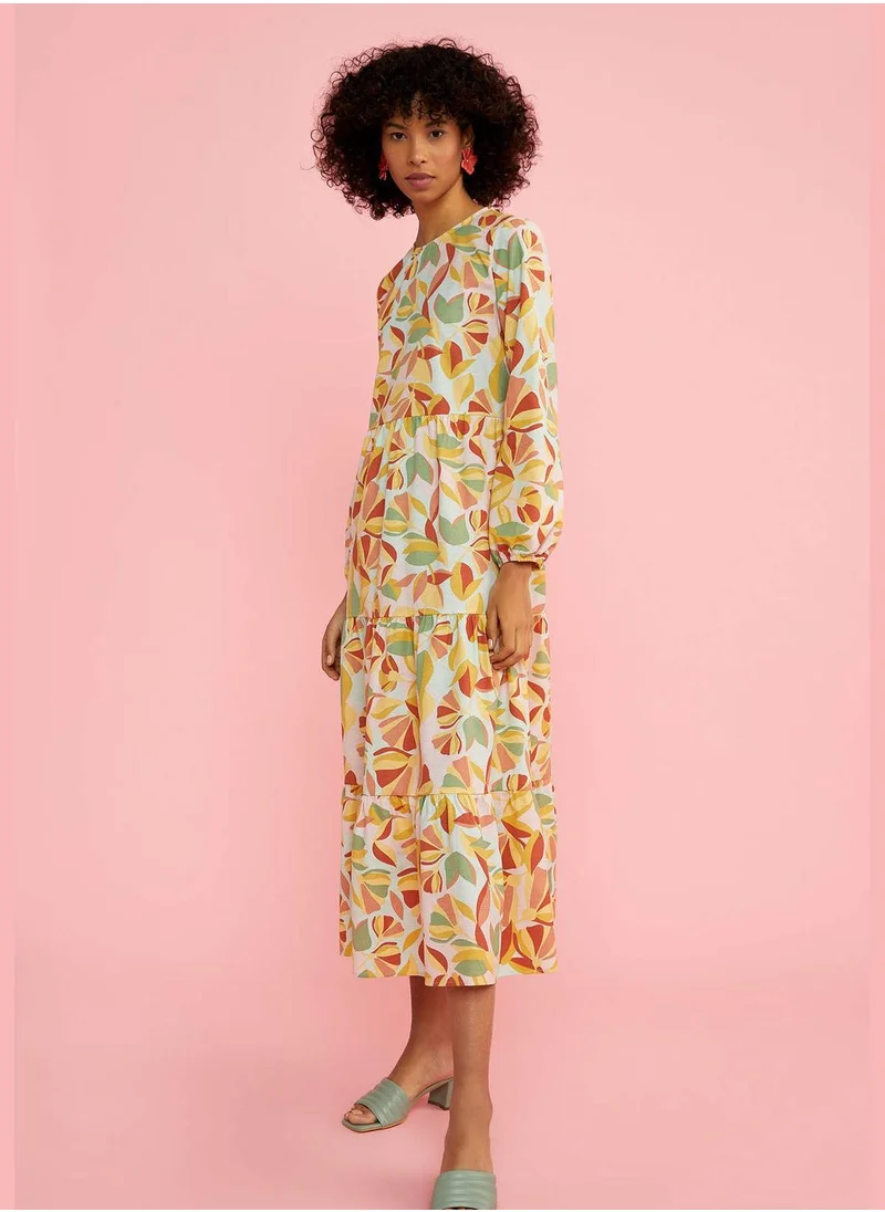 DeFacto Regular Fit Long Sleeve Floral Print Maxi Dress