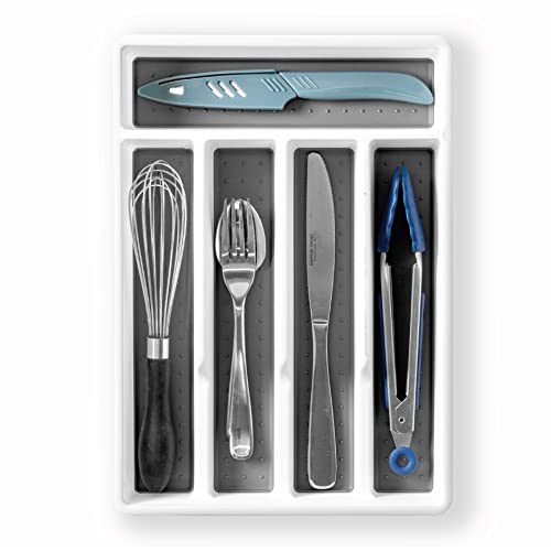 BINO BINO  5Slot Silverware Organizer  Small  White Cutlery Tray Organizer  Silverware Storage for Drawer  BPAFree Plastic Organizers with SoftGrip Lining and Rounded Corners  Utensil Organizer