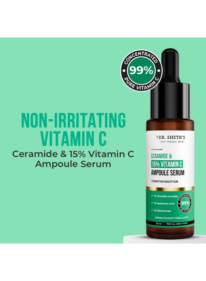 Dr. Sheth's Non-Irritating Ceramide & 15% Vitamin C Ampoule Serum| Reduces Dullness & Dark Spots| Brightens & Repairs Skin Barrier |For Advance Users| 99% Pure Grade Vitamin C |All Skin Types |30 ml - Image 2