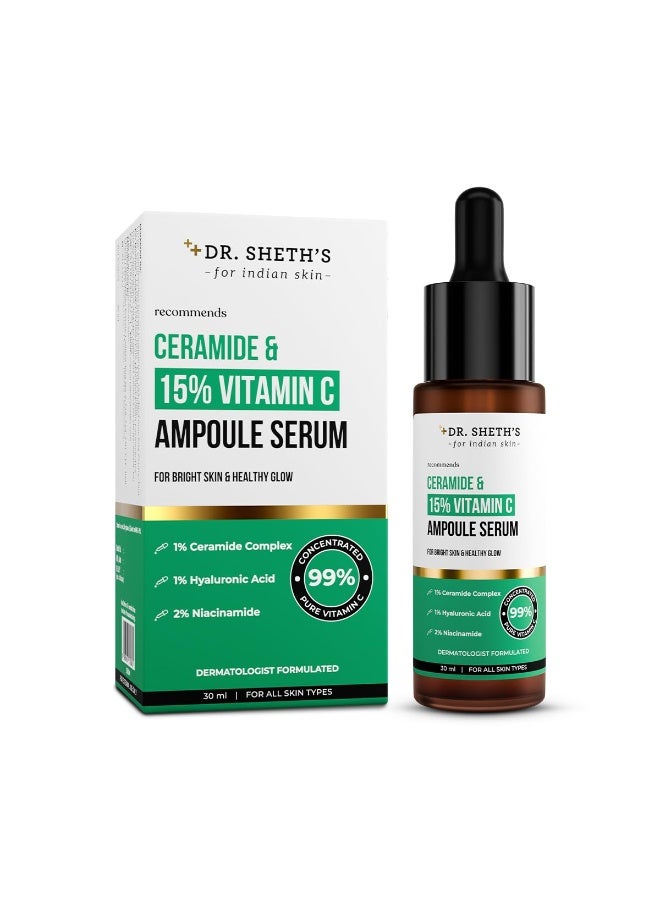 Dr. Sheth's Non-Irritating Ceramide & 15% Vitamin C Ampoule Serum| Reduces Dullness & Dark Spots| Brightens & Repairs Skin Barrier |For Advance Users| 99% Pure Grade Vitamin C |All Skin Types |30 ml - Image 1