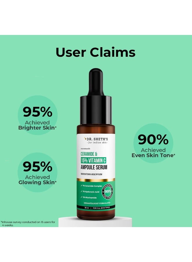 Dr. Sheth's Non-Irritating Ceramide & 15% Vitamin C Ampoule Serum| Reduces Dullness & Dark Spots| Brightens & Repairs Skin Barrier |For Advance Users| 99% Pure Grade Vitamin C |All Skin Types |30 ml - Image 4