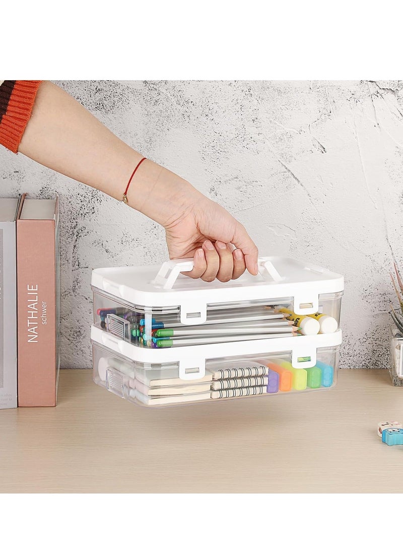 Clear Plastic Storage Box, Portable Project Case with Flap Lid, Storage Box for Pencils, Plastic Organizers Case for Craft Projects, Letters, Cards, Photos Beads Pencils Sticky Notes 2 Pack  - Image 3