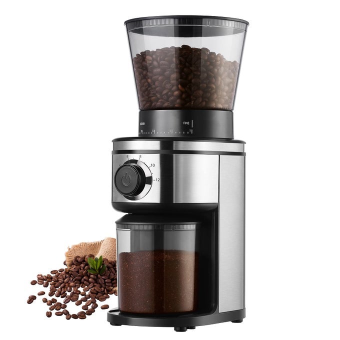 BURR COFFEE GRINDER ELECTRIC CONICAL COFFEE BEAN GRINDER WITH 30 ADJUSTABLE GRIND SETTINGS FOR 212 CUPS SLIVER BLACK