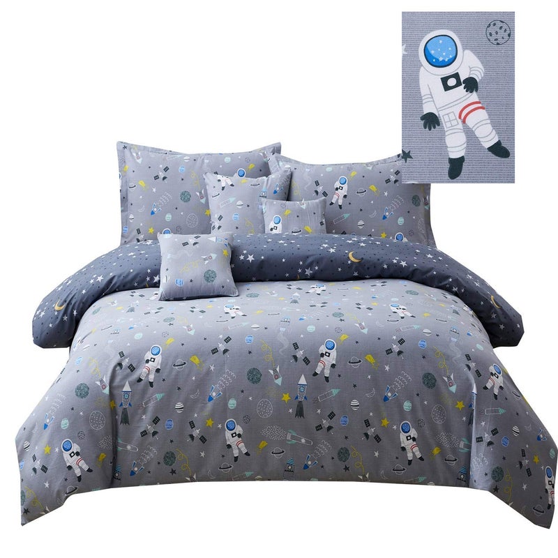Brandream Boys Outer Space Astronaut Bedding Kids Bedding Sets Twin Size Grey 100% Cotton Duvet Cover Sets Reversible Zipper Closure - Image 2