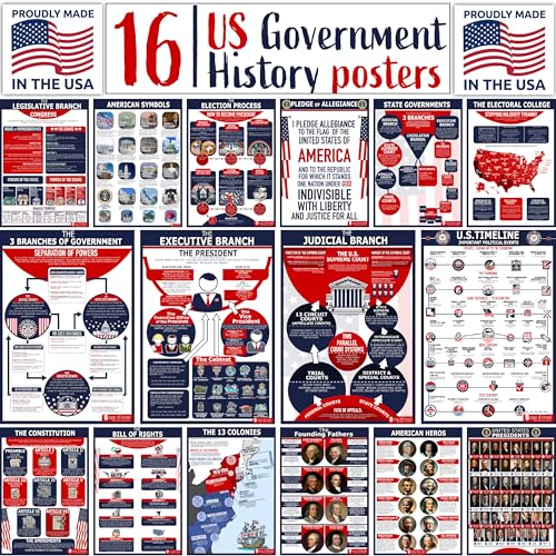 Young N Refined 16 US Government History LARGE poster pack Charts for classrooms 12.5x18 Matt USA MADE - Image 1