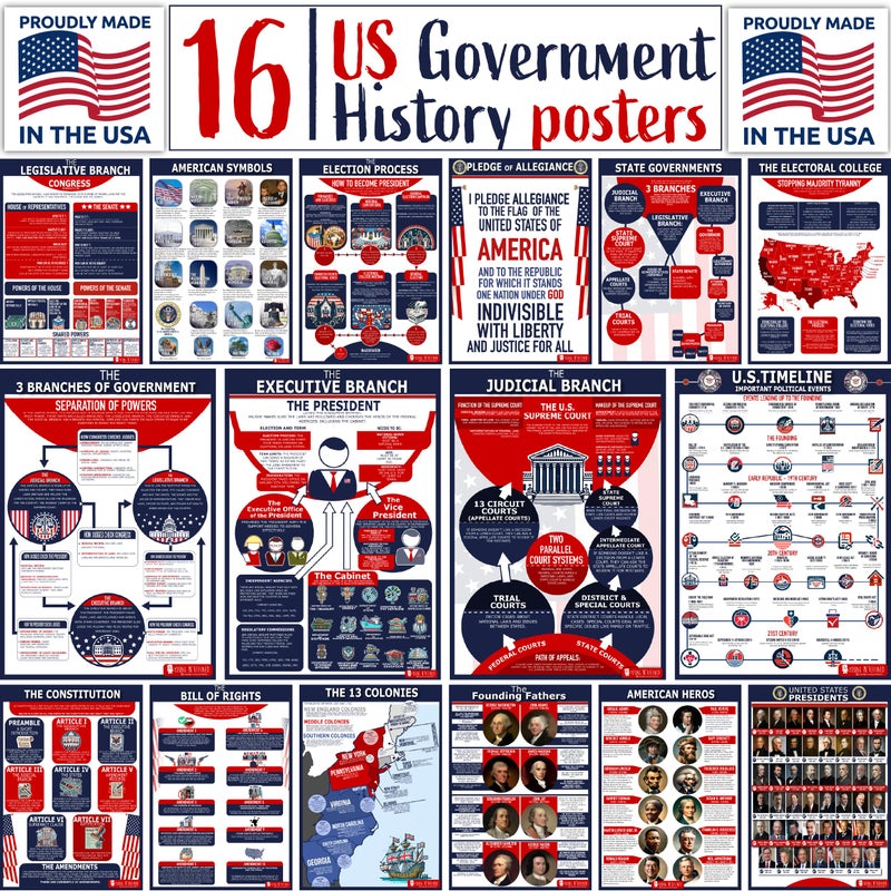 Young N Refined 16 US Government History LARGE poster pack Charts for classrooms 12.5x18 Matt USA MADE - Image 5