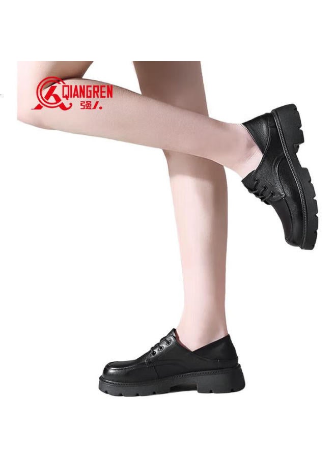 Strongman Women'S Shoes Top Layer Cowhide Breathable Thick-Soled Single Shoes Comfortable Wide-Toe Leather Shoes Loafers Jda73272 Black 40 - Image 3