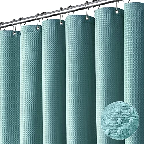 Dynamene Extra Long Shower Curtain84 Inch Long Waffle Weave Weighted Thick Cloth Bathroom Shower Curtain Neutral Heavy Duty Hotel Bath Curtain Set with 12 Plastic Hooks72x84Teal - Image 1