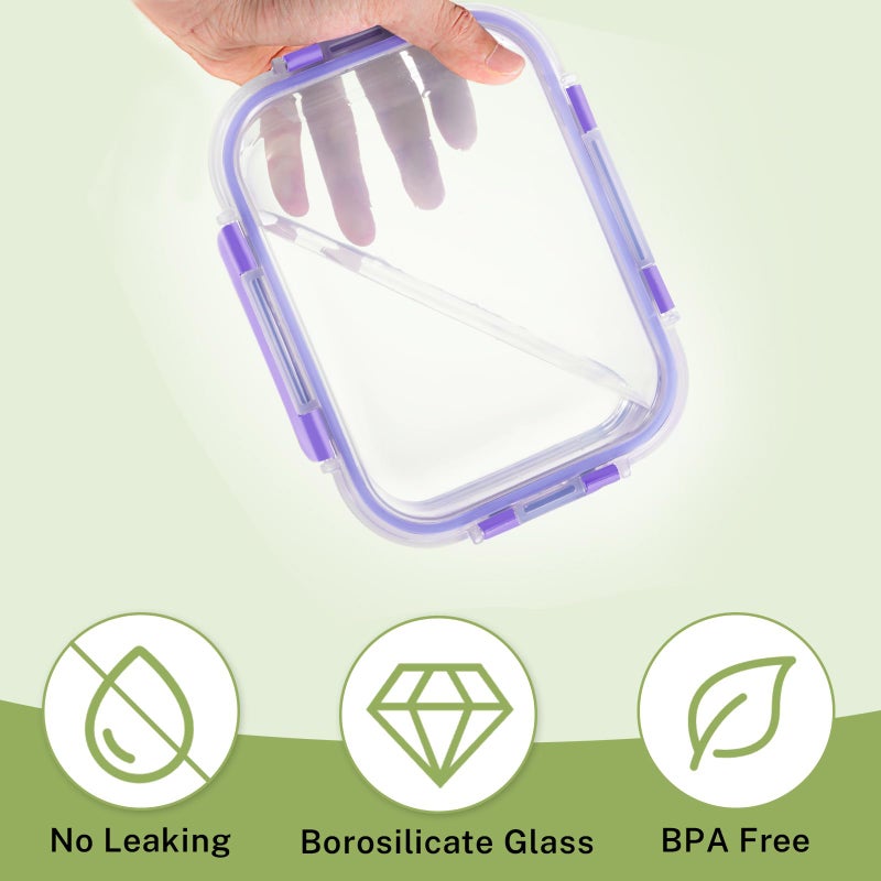 HOMBERKING 8 Pack Glass Food Storage Containers with Lids, Meal Prep Containers, Airtight Bento Boxes with Leak Proof Locking for Microwave, Oven, Freezer and Dishwasher, BPA Free, 5-35oz, purple - Image 5
