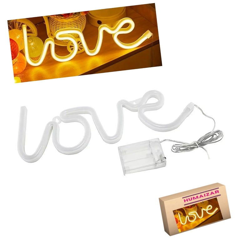 HUMAIZAR Love LED Neon Sign Light Glowing Valentines Day Decoration Romantic Ambience Neon Lamp for Home Party Wedding Bedroom Festival Decor Gifts USB Powered Wall Light Yellow - Image 1