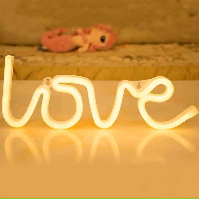 HUMAIZAR Love LED Neon Sign Light Glowing Valentines Day Decoration Romantic Ambience Neon Lamp for Home Party Wedding Bedroom Festival Decor Gifts USB Powered Wall Light Yellow - Image 5