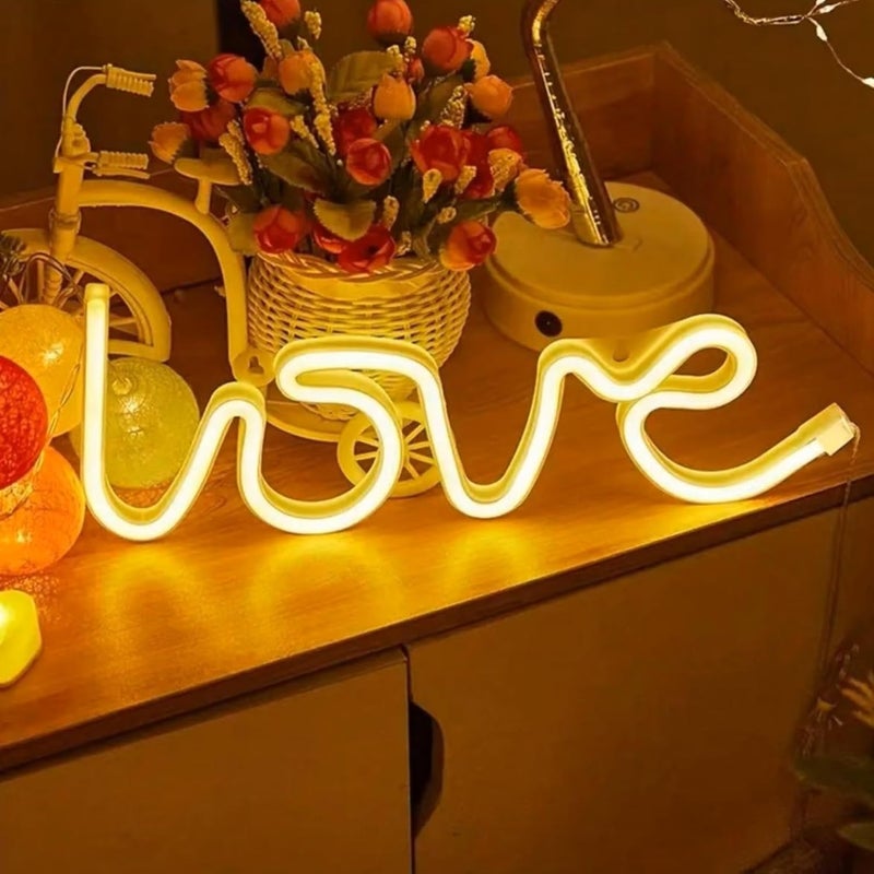 HUMAIZAR Love LED Neon Sign Light Glowing Valentines Day Decoration Romantic Ambience Neon Lamp for Home Party Wedding Bedroom Festival Decor Gifts USB Powered Wall Light Yellow - Image 2