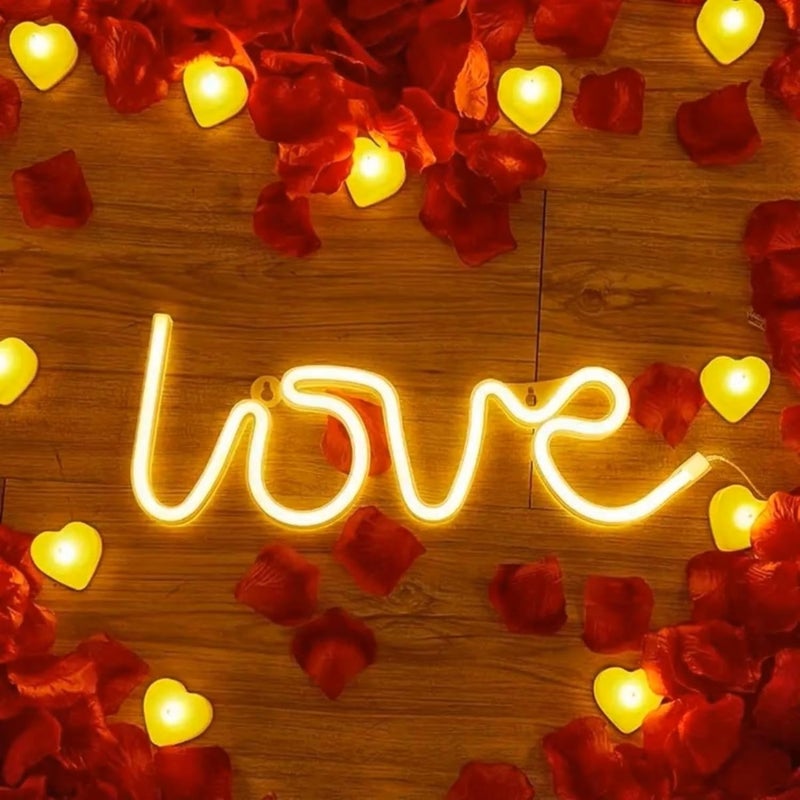HUMAIZAR Love LED Neon Sign Light Glowing Valentines Day Decoration Romantic Ambience Neon Lamp for Home Party Wedding Bedroom Festival Decor Gifts USB Powered Wall Light Yellow - Image 3