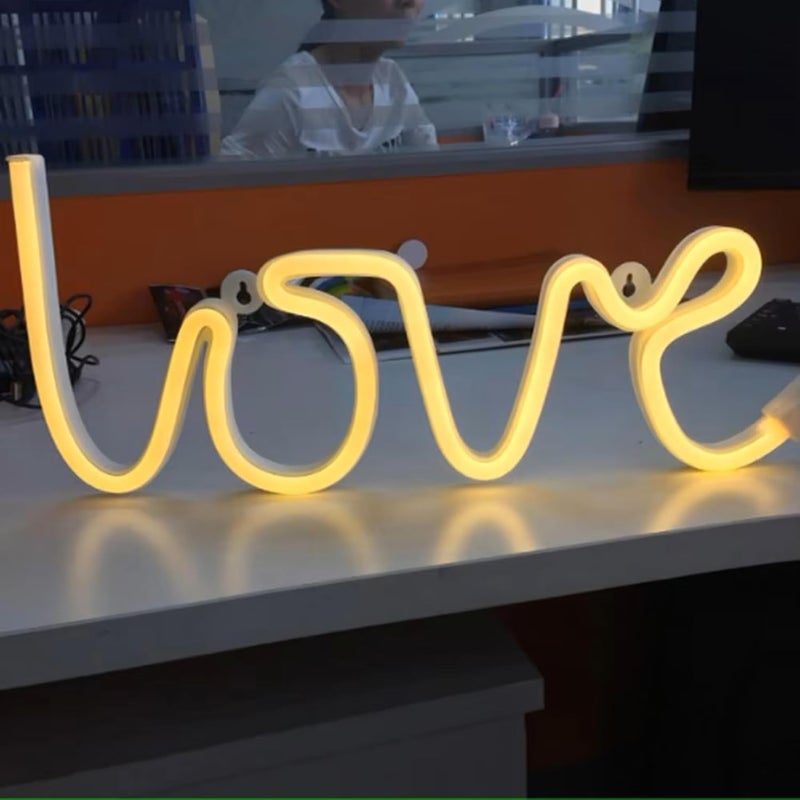 HUMAIZAR Love LED Neon Sign Light Glowing Valentines Day Decoration Romantic Ambience Neon Lamp for Home Party Wedding Bedroom Festival Decor Gifts USB Powered Wall Light Yellow - Image 4