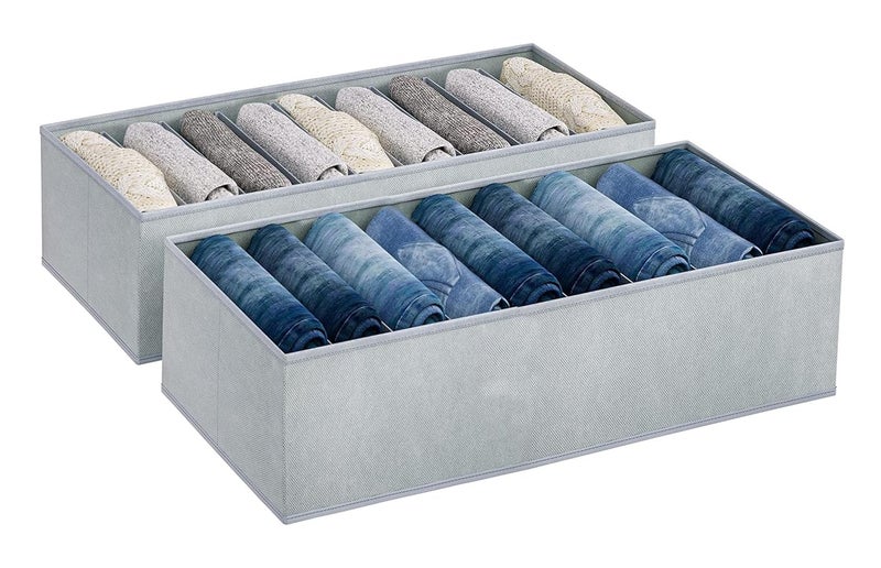 Fancy Walas Fancy Walas jeans organiser for wardrobe clothing organisation cloth organiser for wardrobe organiser for clothes Tshirt Organizer for wardrobe pant Organizer and Drawer Organiser GRID 9 PK02 Grey - Image 1