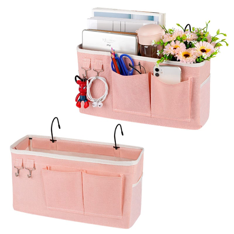 Ozzptuu Bedside Storage Caddy/Bedside Hanging Storage Bag For Headboards Bunk Beds Dorm Rooms Book Phone Magazine Holder (2Pc Light Pink) - Image 1