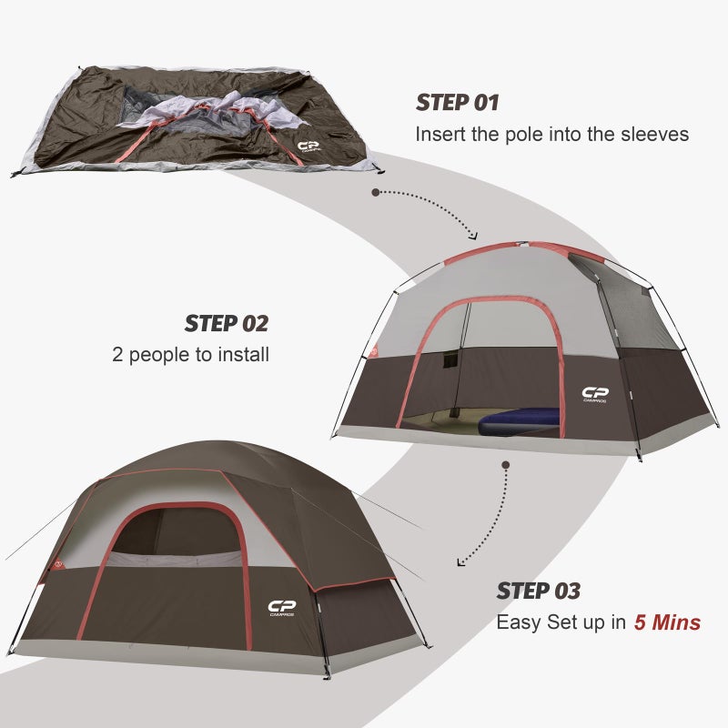 CAMPROS CP Tents for Camping 6 Person Tent Waterproof Windproof Double Layer Family Camping Tent, Easy Setup Dome Tent with Large Mesh Windows & Wider Door for Outdoor Camping & Hiking - Image 5