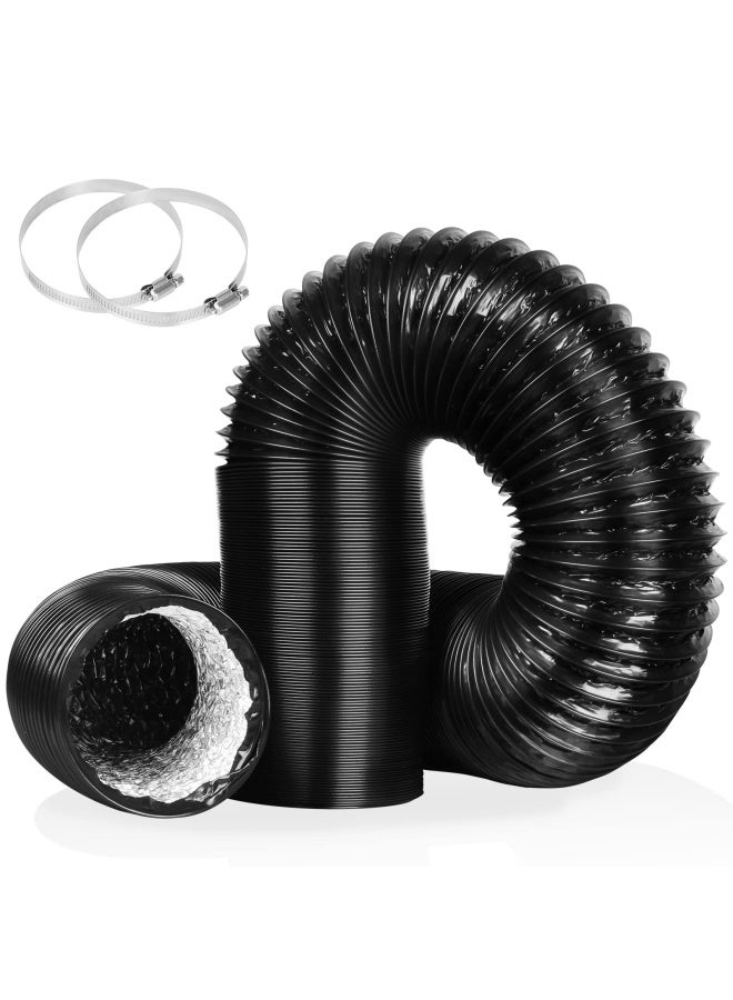 4 Inch 16Ft Air Duct Insulation Aluminum Clothing Dryer Hose Black Pvc Lightproof Vent Hose For Fan Filter And Grow Tent 2 Clamps Include  - Image 1
