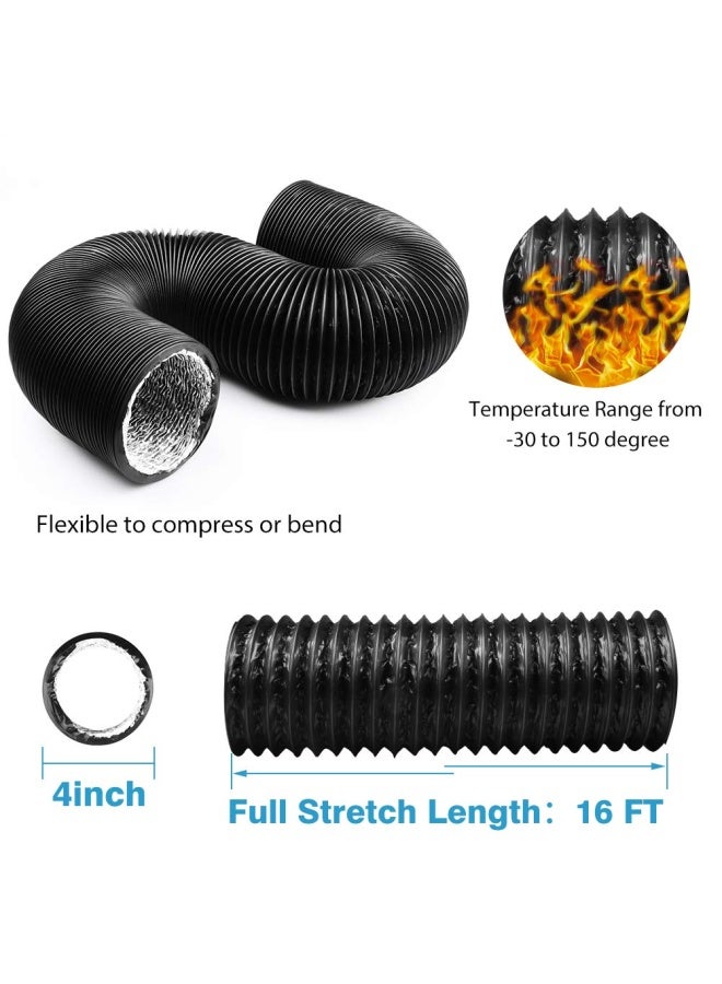 4 Inch 16Ft Air Duct Insulation Aluminum Clothing Dryer Hose Black Pvc Lightproof Vent Hose For Fan Filter And Grow Tent 2 Clamps Include  - Image 2
