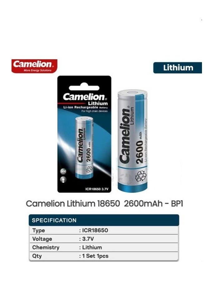 Camelion 4 AA Rechargeable Lithium-Ion Battery 2600mAh ICR18650F-26 Flatbed Flatbed for Cameras, Toys, Flashlights, Industrial Devices and More 3.7V  - Image 2